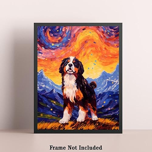 Miniatura 5 de Bestbuddy Pet 11x14 noche estrellada sin marco Berna perro de montaña mascota familia amigo paz pintura al óleo impresión arte impresión póster