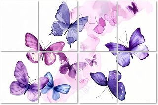 8 Pack Acoustic Panels swarm pink purple butterflies an white watercolor Acoustical Soundproof Wall Panels Sound Absorbing Panels Reduce Room Echo Reverberation Acoustic Treatment