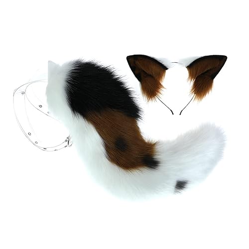 Fxaelian Cosplay Animal Tail Fox Squirrel Cat Dog Wolf Tail and Ears Headband Costume Accessory