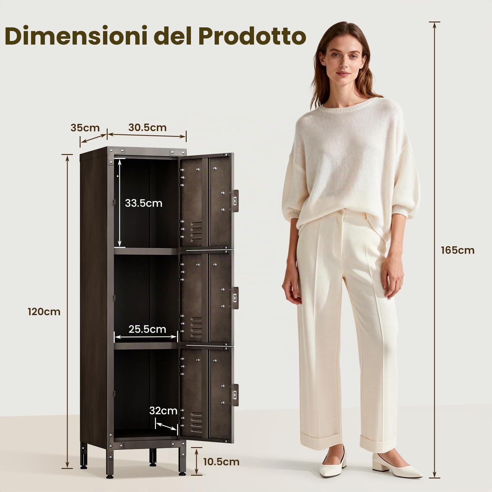 Sightlife Armadietto in metallo con 3 porte chiudibili, armadietti industriali in acciaio per dipendenti - 55,1" armadietto di stoccaggio per scuola, palestra, casa, ufficio, garage