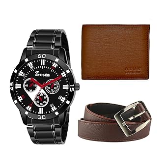 Zesta Chronograph Analog Watch Combo with Belt and Wallet for Men