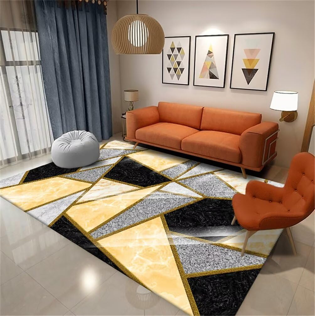 Tapis de couloir long 180x280cm gris et noir géométrique pour chambre d'ado