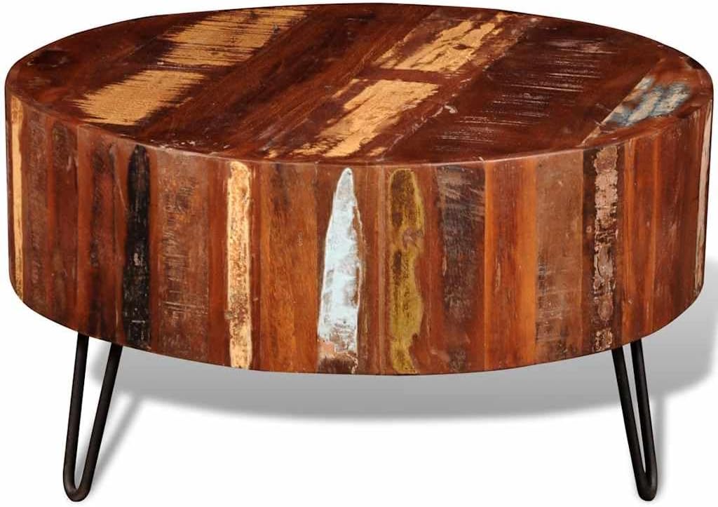 vidaXL Coffee Table Multicolor Reclaimed Solid Wood, Iron 27.6 in Diameter