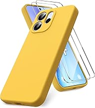 Vansdon Funda Compatible con OPPO Reno 15 F/15 FS 4G/5G, 2 Unidades Protector Pantalla Cristal Templado, Silicona Líquida Gel Ultra Suave Funda- Amarillo
