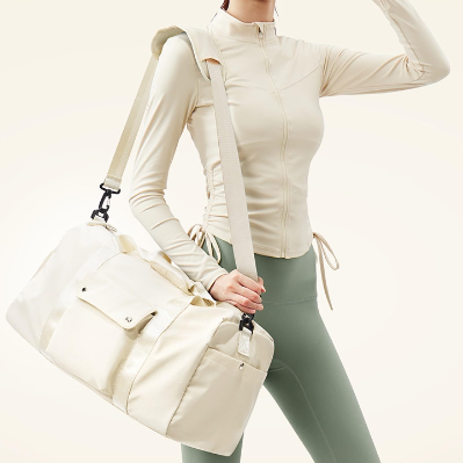 Borsone con Tasca Laterale Funzionale, Beige