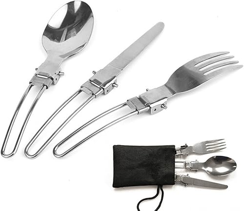Toasis Acero inoxidable 3 piezas plegable Camping Picnic Cubiertos Set Cuchara Tenedor Cuchillo