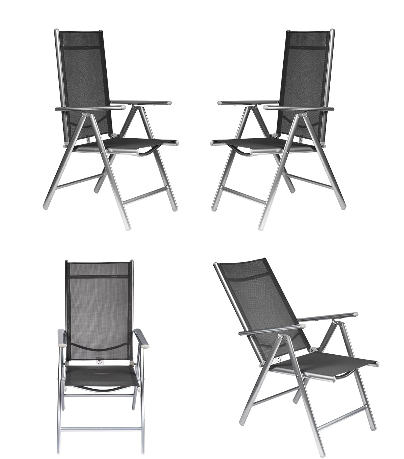 GOVITA - Set Sedia da giardino Pieghevoli da Esterni, Sedia da Giardino Pieghevole in Alluminio e Texteline Schienale Regolabile a 8 Livelli capacità di carico 157,5 Kg, colore NEW YORK GREY (4pezzi)