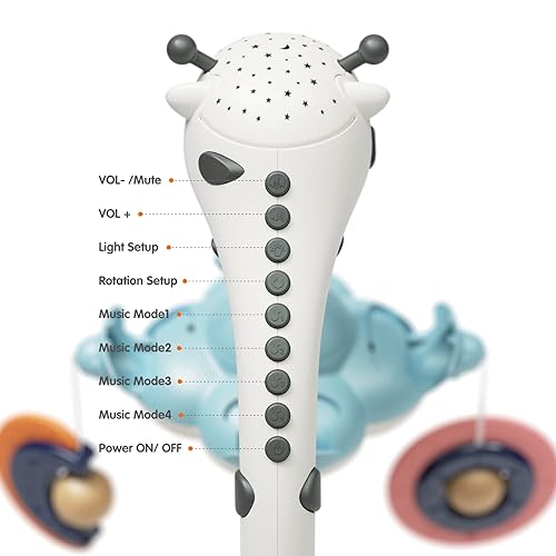 Miniatura 6 de TUMAMA Móvil para cuna de bebé, juguetes de cuna 3 en 1 con control remoto, luz nocturna de proyección, música y ruido blanco, juguete sensorial