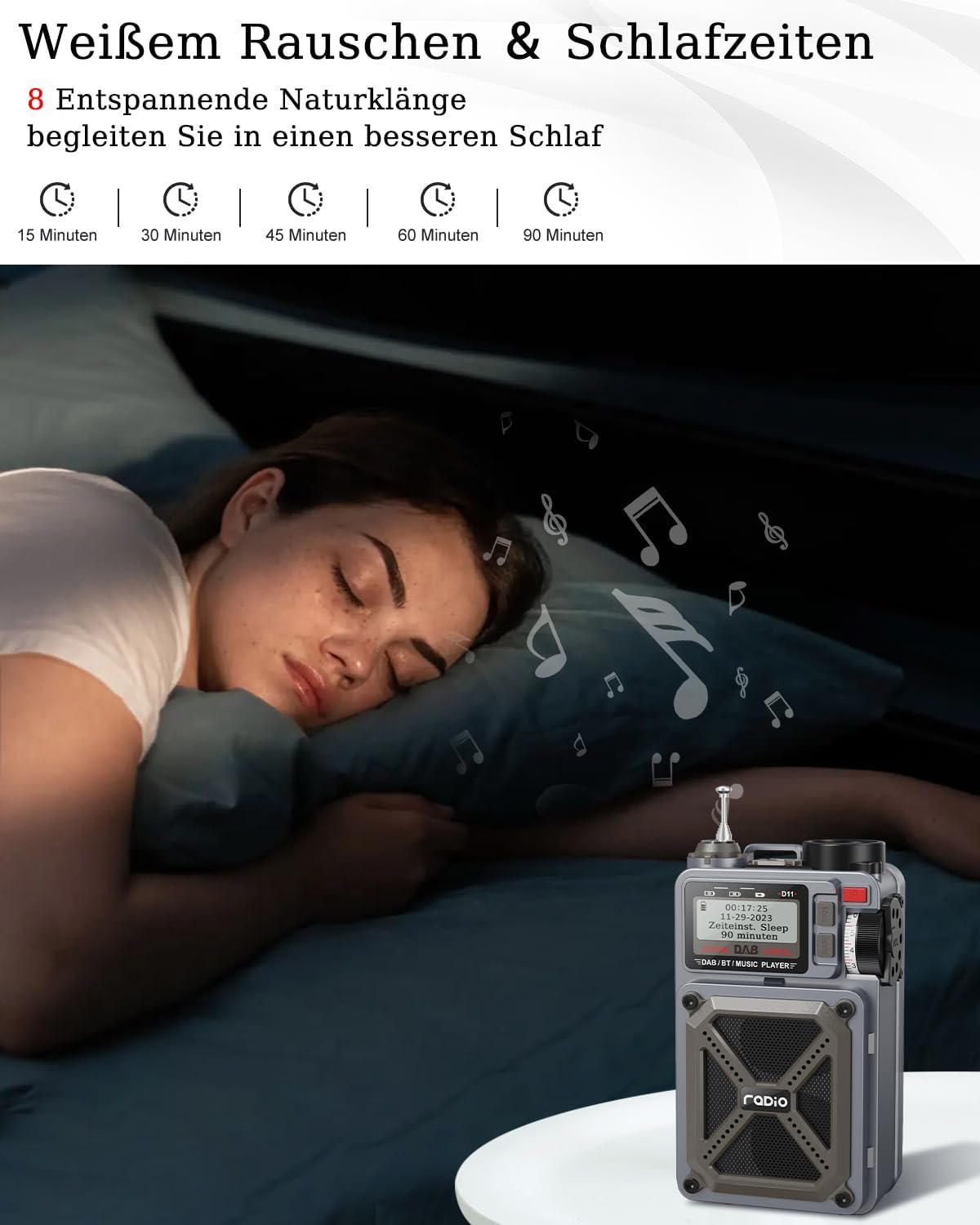 Rychi D11 Portable DAB+ Radio with headphones connected