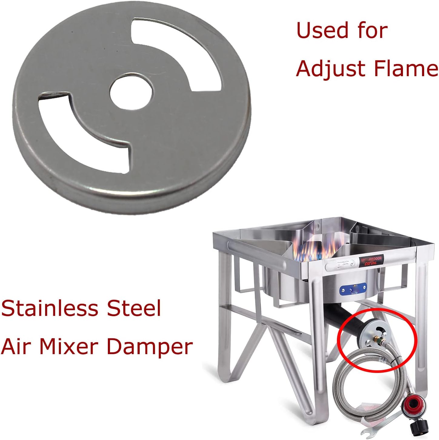 MENSI 3/8" Male Swivel Flare Propane Gas Inlet Range Cooking Casting Stove Needle Control Valve Orifice 0.047" Jet Spare Parts with Air Intake Burner Damper with Spring Holder