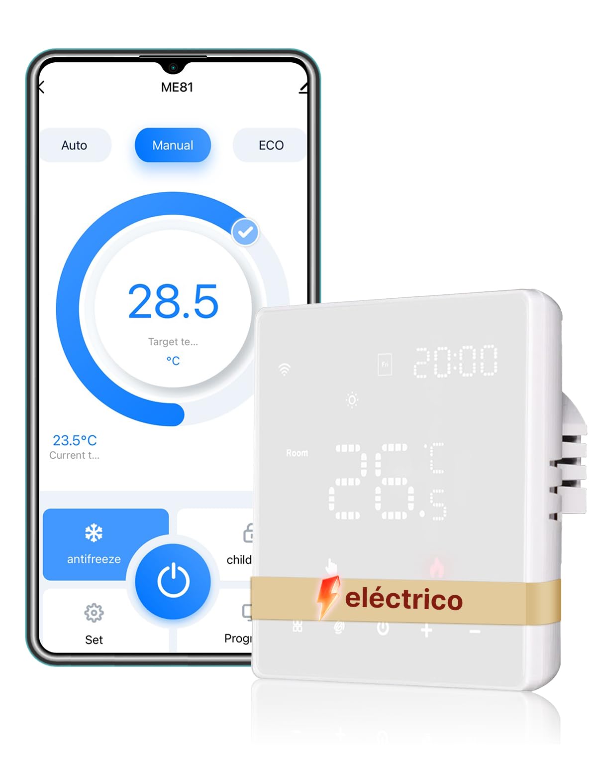 MOES Thermostat Intelligent WiFi pour Chauffage au Sol Électrique | Thermostat de chambre programmable, compatible avec Alexa/Google Home et Smart Life/Tuya App