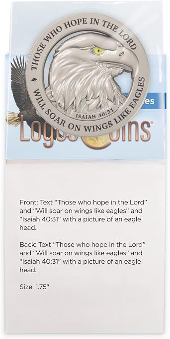 American Bald Eagle Challenge Coin Satin Silver Plated Christian Pocket Token For Eagle Scout Isaiah 40:31 Bible Study Supplies For Men Religious Concerns EDC Coin For Police Veterans