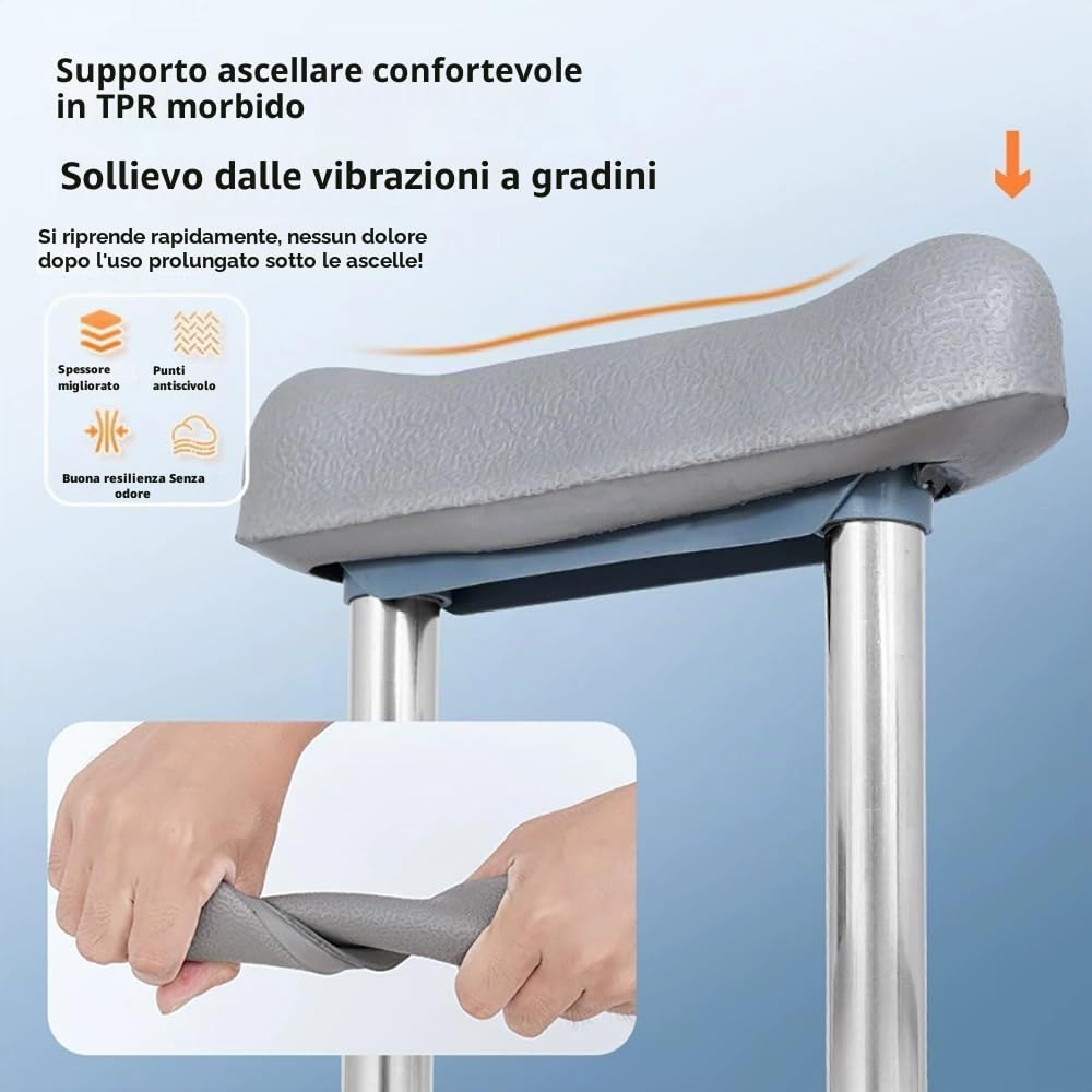 Stampelle Ascellari 1 Paio (2 Pezzi)–Altezza Regolabile 118-164cm 9 Livelli,con Ammortizzatore,Piegevole,Lega di Alluminio e Cuscinetti in Gomma per 150kg Carico,per Anziani o Post-Intervento (argento