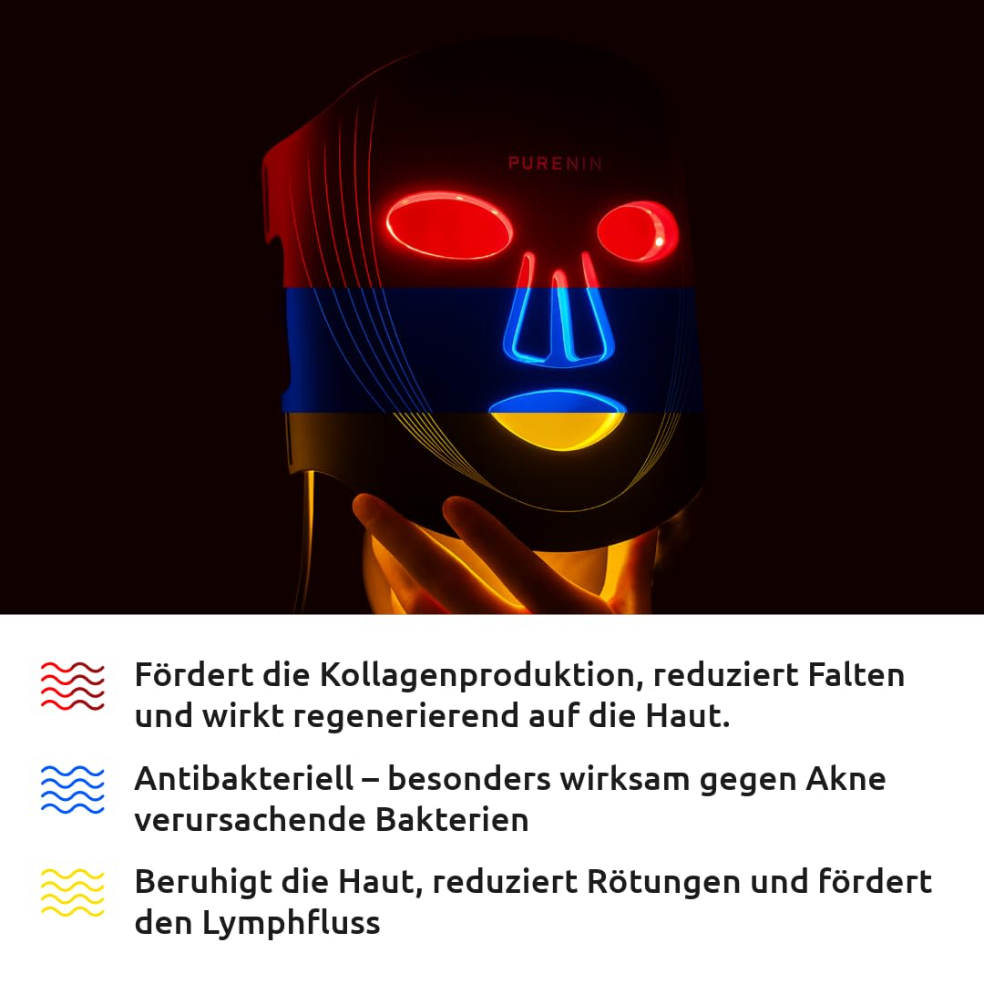 LED Gesichtsmaske: 4-in-1 Lichttherapie, Rotlicht, Anti-Aging – Kollagenboost, Akne-Pflege & Hautberuhigung | Red light therapy, Infrarot, Blau- und Gelblicht | Faltenreduktion (ohne Serum)