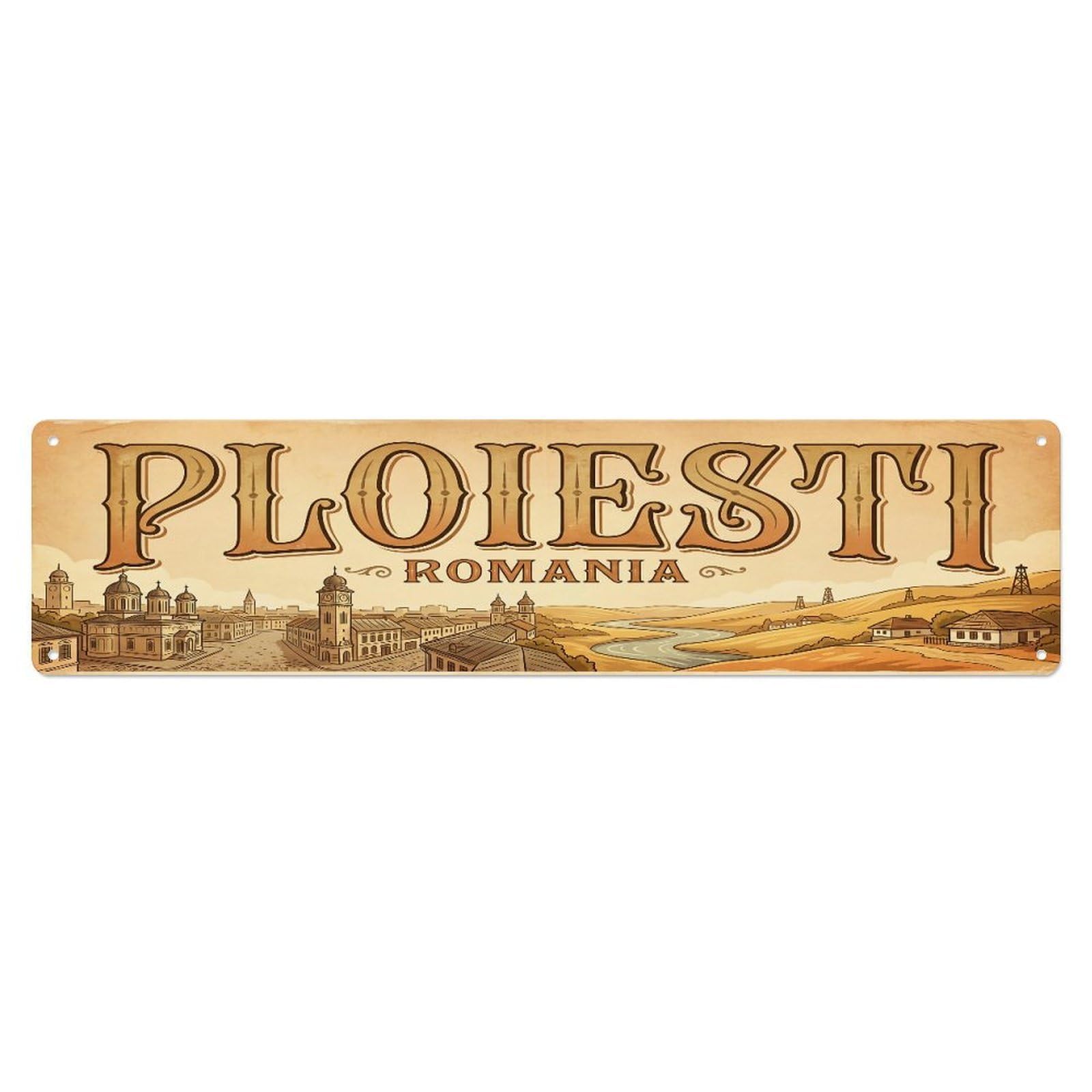 Tgrcjimh Style Metal Tin Sign Vintage Travel Romania Ploiesti