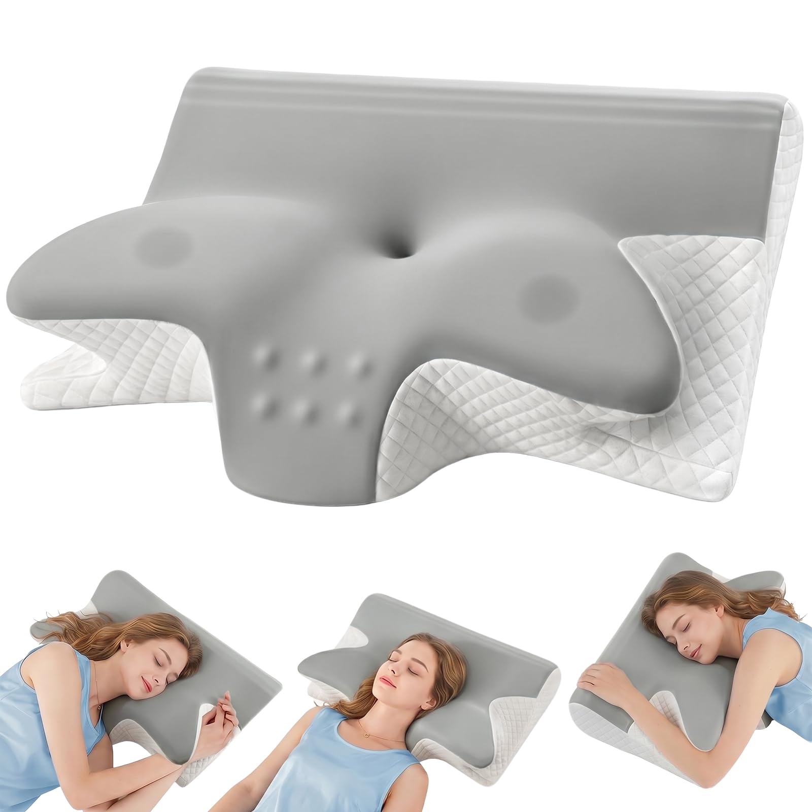 Ergonomisches Nackenstützkissen, Memory Foam, Mittelgrau