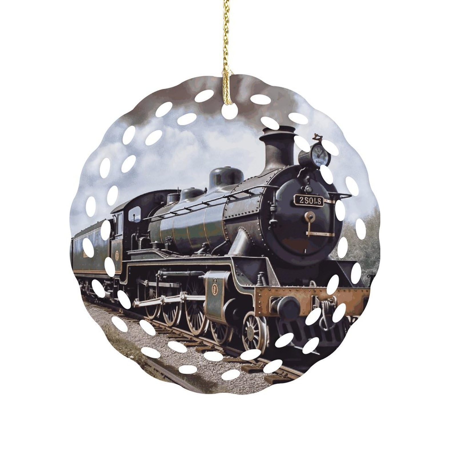 Steam Locomotive Train Christmas Ornament Holiday Hanging Decoration Xmas Tree Keepsake Personalized Xmas Tree Ornament Round Ceramic Ornaments for Keepsake Gifts Ideas Home Decor