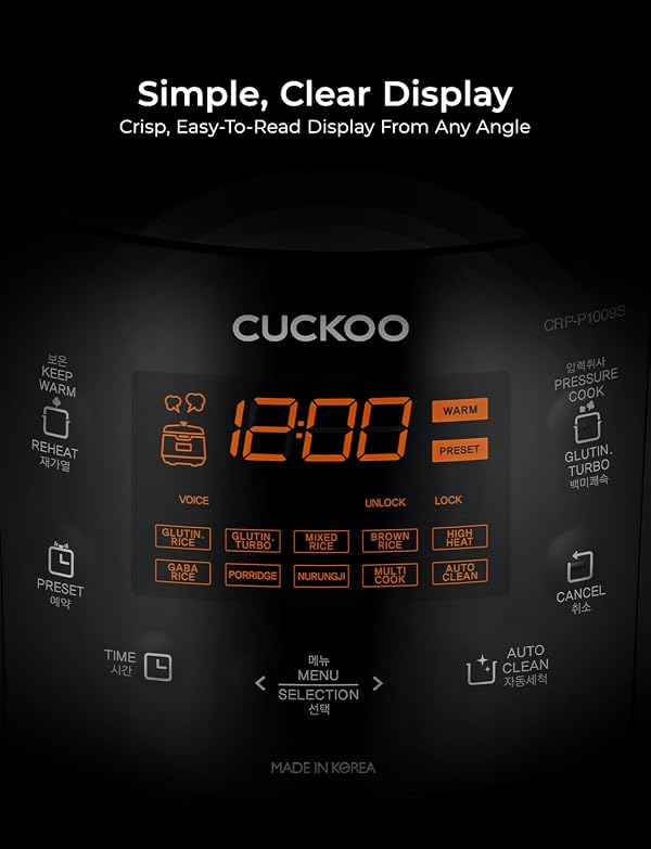CUCKOO High Pressure Rice Cooker 10-Cup Uncooked / 20-Cup Cooked with Nonstick Inner Pot, Large Rice Maker with 13 Menu Options and Steam Plate, Fuzzy Logic Tech, Voice Guide, Black (CRP-P1009SB) by CUCKOO - Image 7