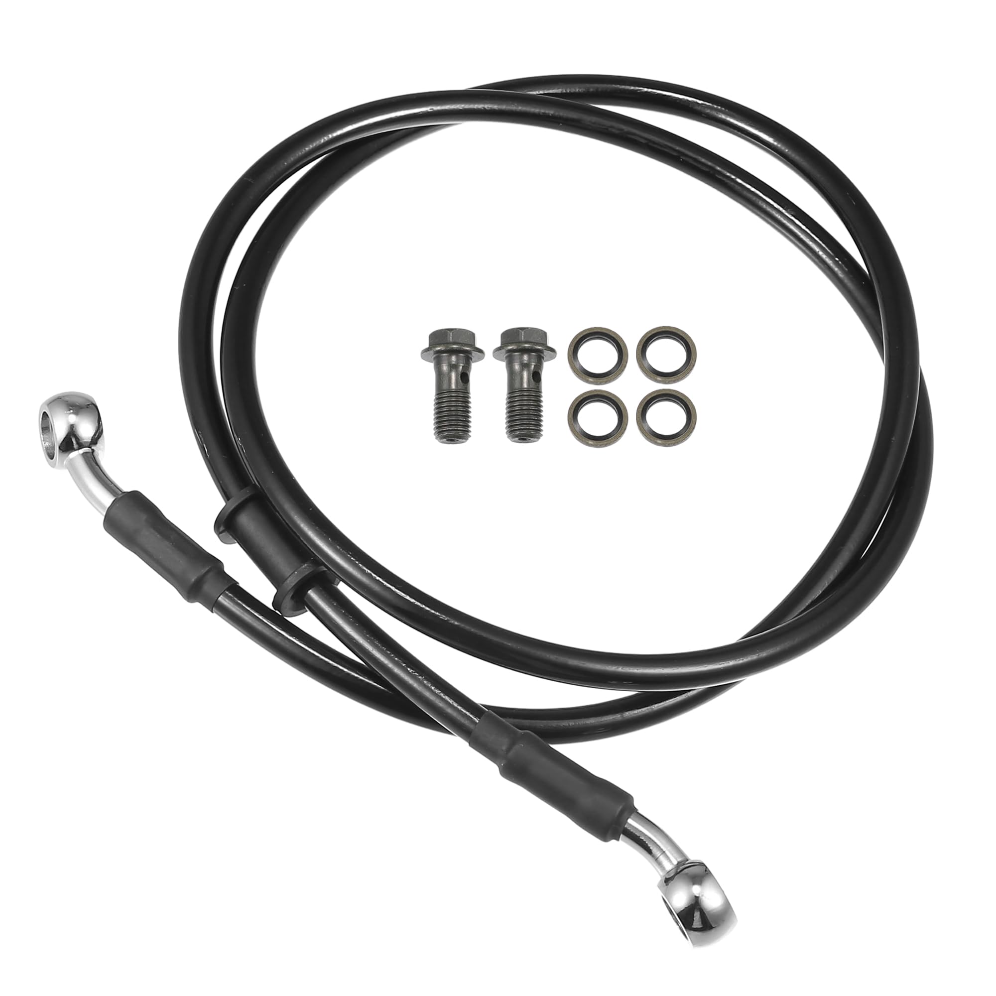 Motoforti Universal Brake Hose Motorcycle ATV Dirt Bike Motocross Braided Hydraulic Brake Line Oil Hose Pipeline, 110cm, Metal, Black Silver Tone, 1 Set