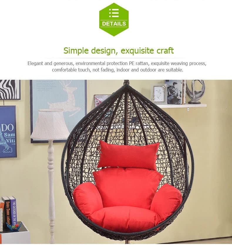 Image of Zenheaven Single Seater Swing Chair with Stand & Cushion Outdoor Indoor Balcony Garden Patio,Powder Coated Frame,UV Protected Wicker,Premium Cushion AD-38