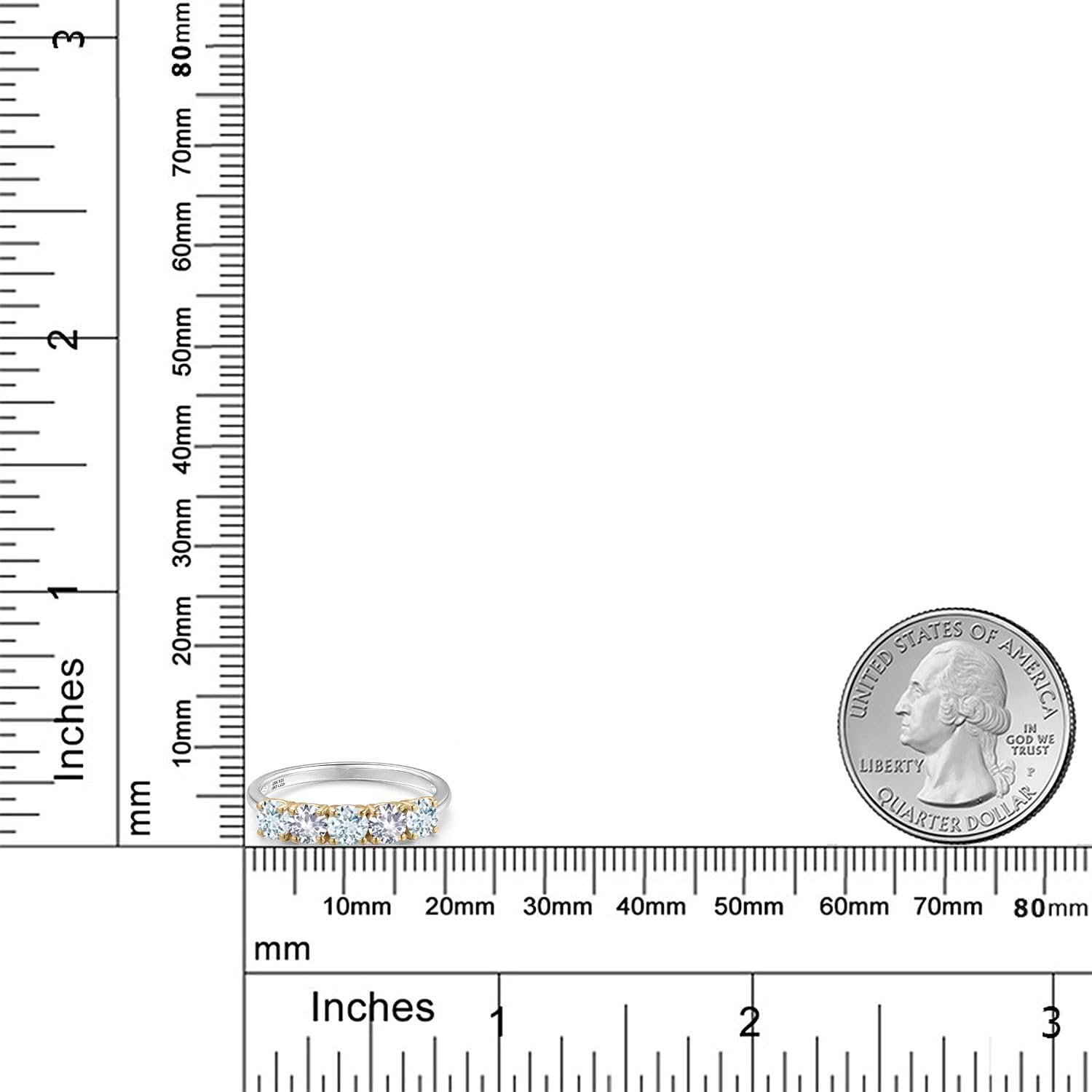 Gem Stone King 925 Silver and 10K Yellow Gold White Created Sapphire and Sky Blue Aquamarine Wedding-Bands Ring For Women | 1.25 Cttw | Round 4MM | Gemstone September Birthstone - Image 6