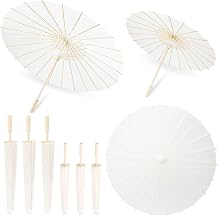 SAYAYA 6 Pack White Paper Umbrellas for Weddings, 33" & 23.6" DIY Oiled Paper Parasols Bulk Set, Chinese Japanese Parasol for Party Decor, Photography Props, Bridal Shower Crafts, Family Events