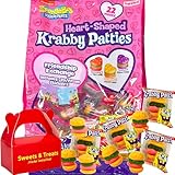 Krabby Patty Gummy Candy | Sponge Bob Individually Wrapped Heart Shaped Pattie - Plus Sticker & Muchai Box Gift Basket Stuffer Classroom Friendship Exchange