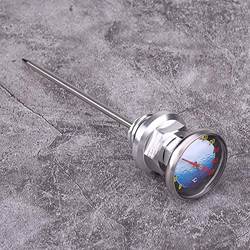 Jauge d'Huile de Moto, Keenso Jauge de Niveau d'Huile avec le Thermomètre pour Moto en Alliage d'Aluminium (Silver)