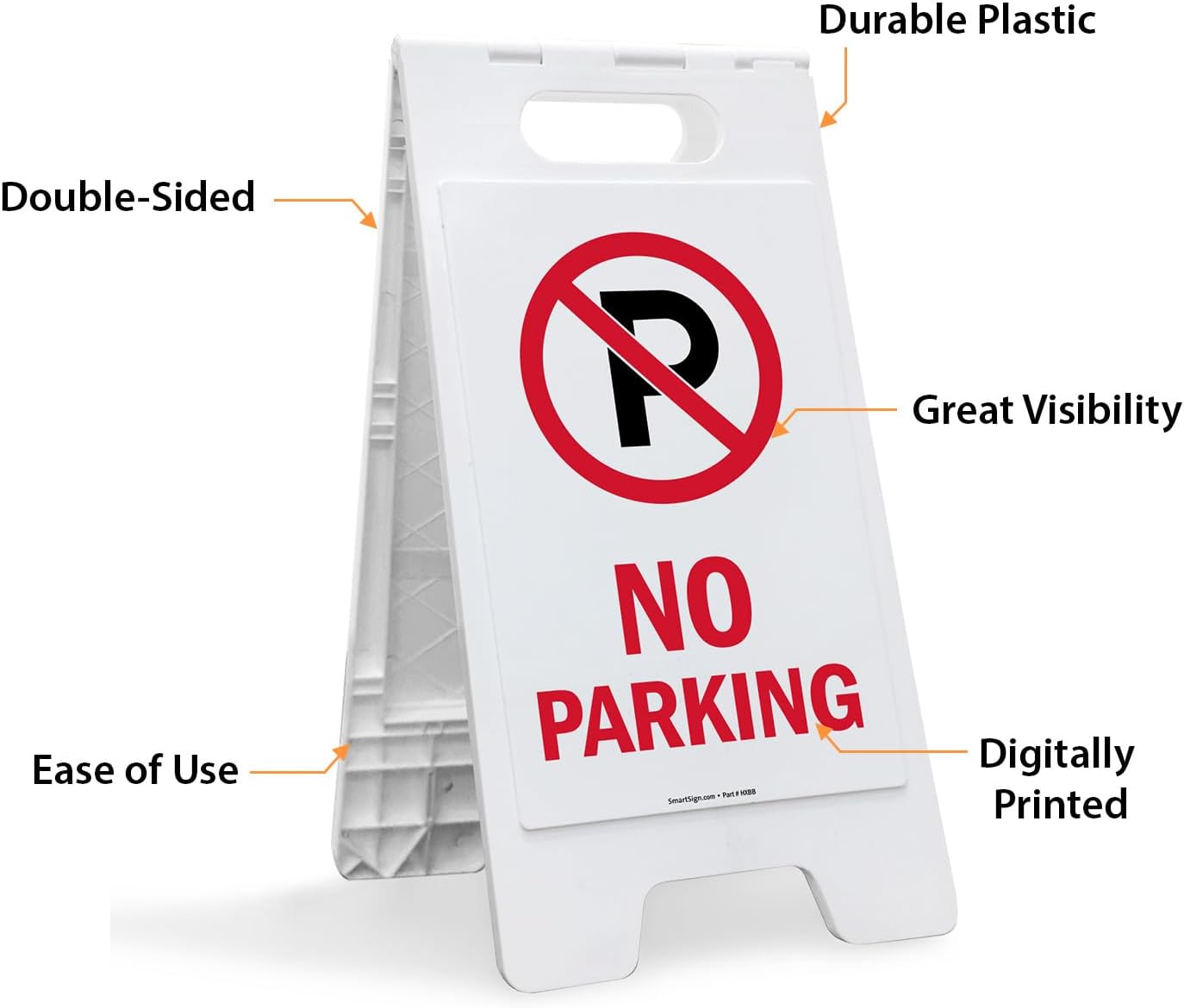 SmartSign 25 x 12 inch “No Parking” with Symbol Two-Sided Folding Floor Sign, Digitally Printed Plastic, Red, Black & White
