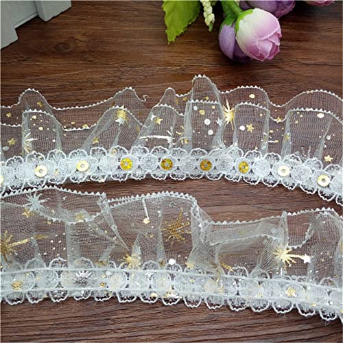 1/3/5Yards 3-Layer Golden Silver Flower Stars Lace Gathered Pleated Sequined Trim Diy Wedding Lace Trim For Sewing #TOP3