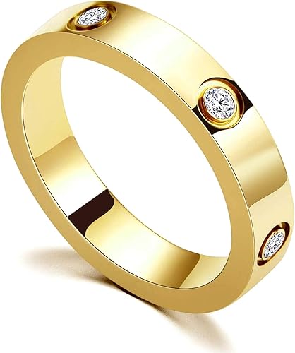 PDWZNBA Love Friendship Ring 18K Gold-Plated Stainless Steel Promise Ring Wedding Band Jewelry Birthday Gifts for Women