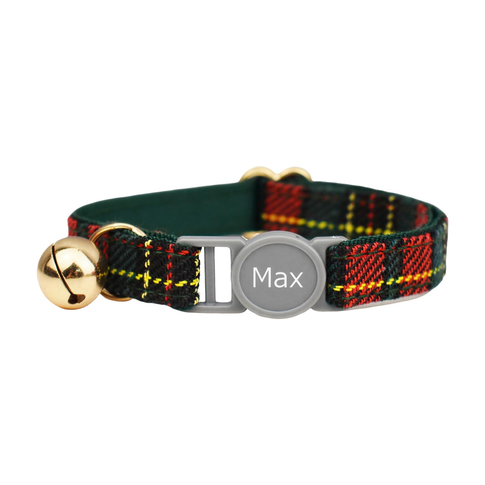 Personalized Cat Collar with Name Engraved, Breakaway Safety Buckle, Custom Cat Collar with Bell for Cats & Kittens, Lightweight Adjustable Cat Collars (Red Green Plaid, S)