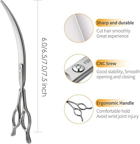 Miniatura 2 de Tijeras de aseo profesionales curvadas de 45  para perros 6.5 pulgadas Tijeras curvas de arco grande para peluquero profesional Japón 440C Acero de