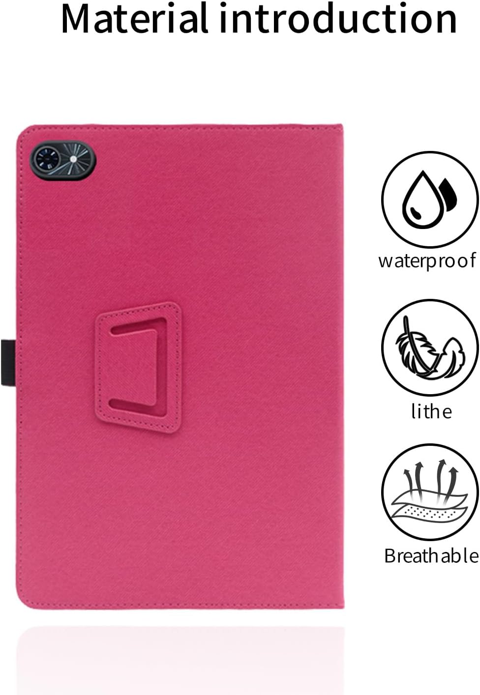 for TABWEE T80 10.5 Inch Android Tablet Case,Folding Stand Protective Cover with Pencil Holder and Wrist Strap,Full Protection, Premium PU, Scratch Resistant(Rose Red)