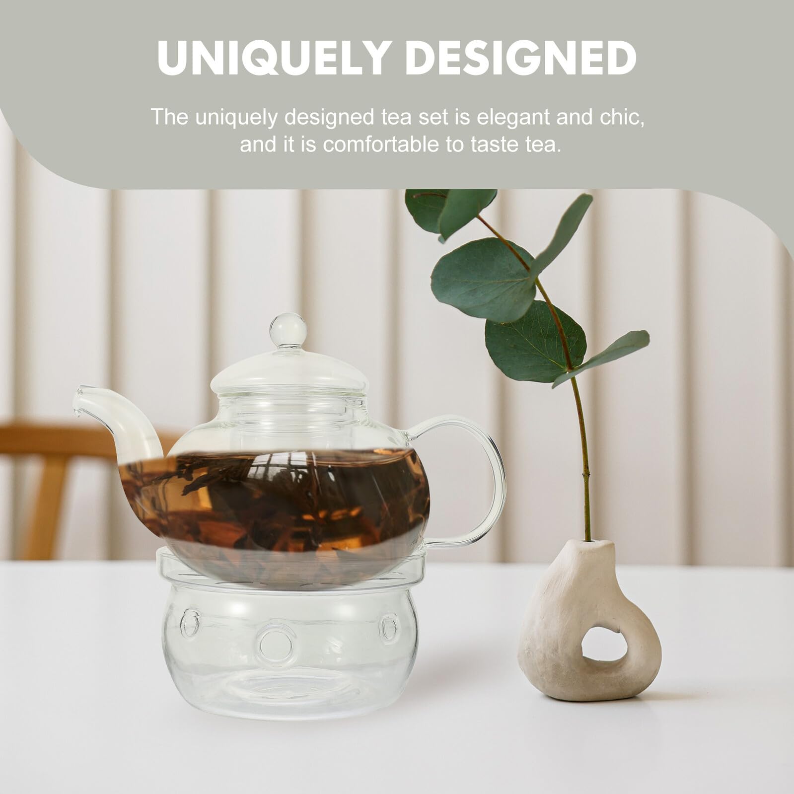 DOITOOL Hitzebeständiges Teekannen Satz aus Glas mit Tasse und Kerzenständer Tragbares Chinesisches Teeservice Anti Scalding Funktion für Elegante Teezeremonien
