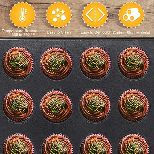 3 Pieces 24 Cups Mini Muffin Pans Carbon Steel Cupcake Tin Trays Kitchen Cupcake Pans Nonstick Baking Pans For Baking Brownie, Cake, Dessert #TOP3