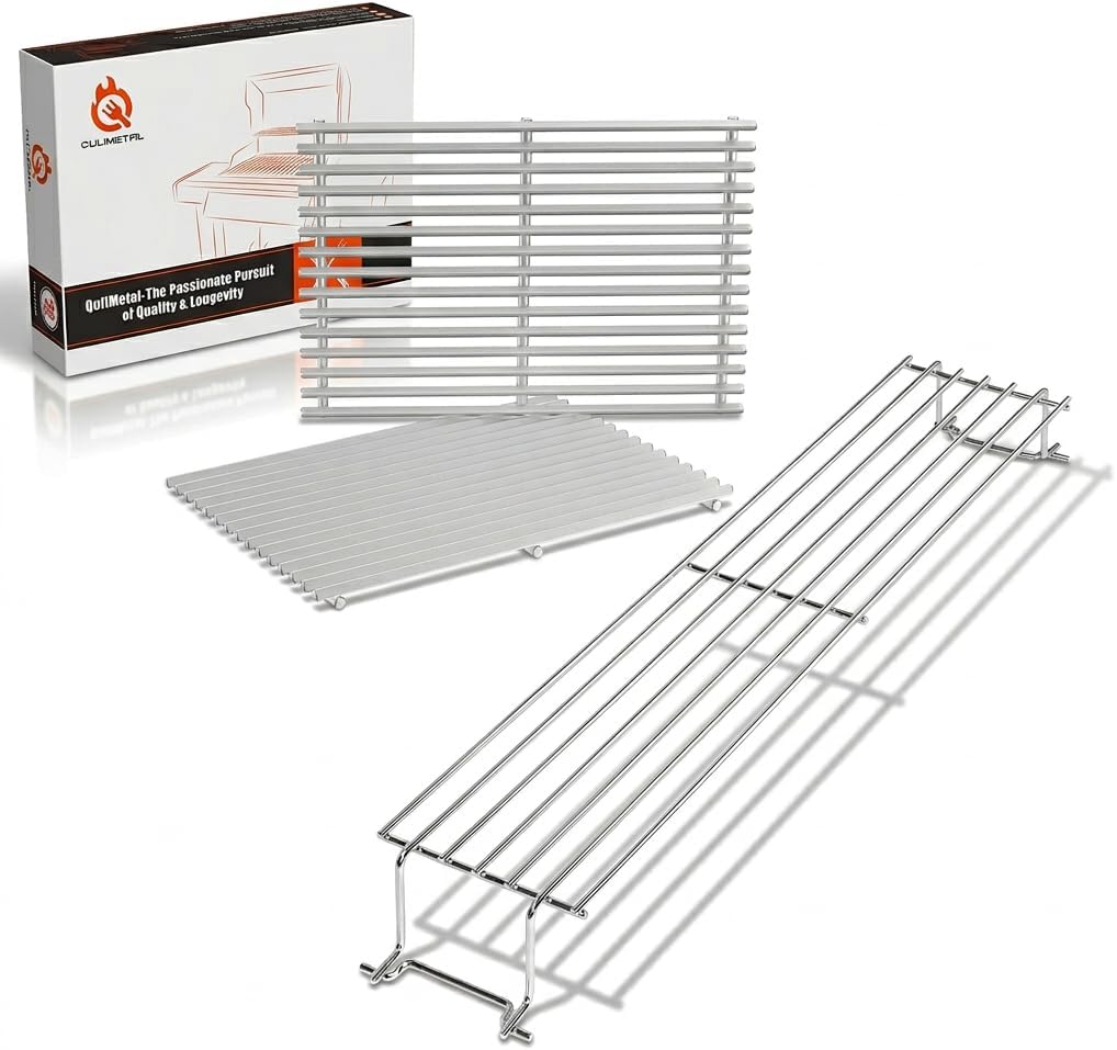 QuliMetal 69787 Grill Burner and SUS304 Warming Rack for Weber Spirit 300 and GS4 Spirit II 300 Series Gas Grills with Front Control Knobs