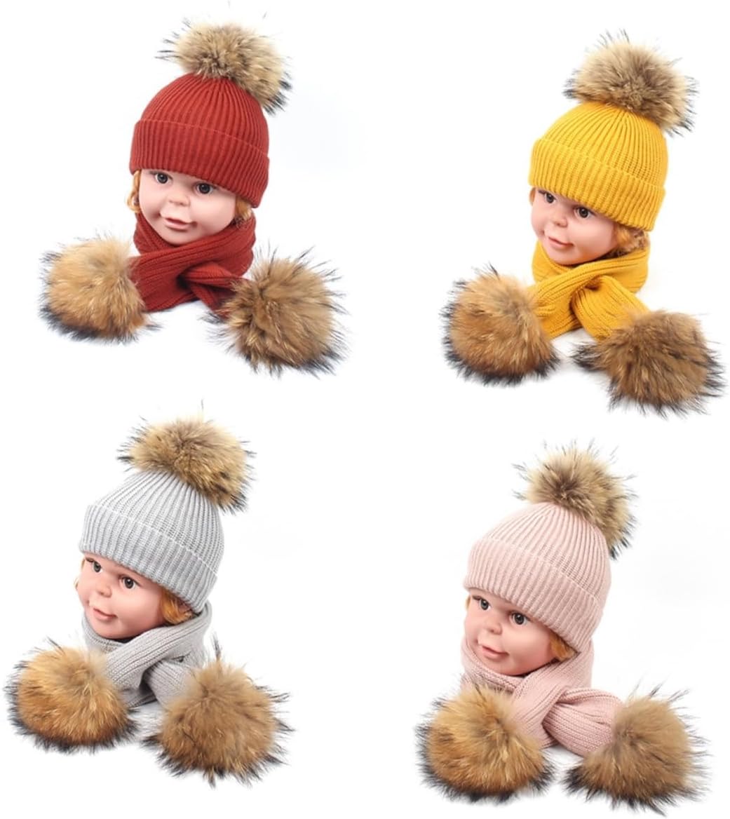 FOMIYES 2pcs Boy Girl's Warm Hat and Scarf Set Thickened Faux Fur Beanie and Scarf Autumn and Outdoor Activities