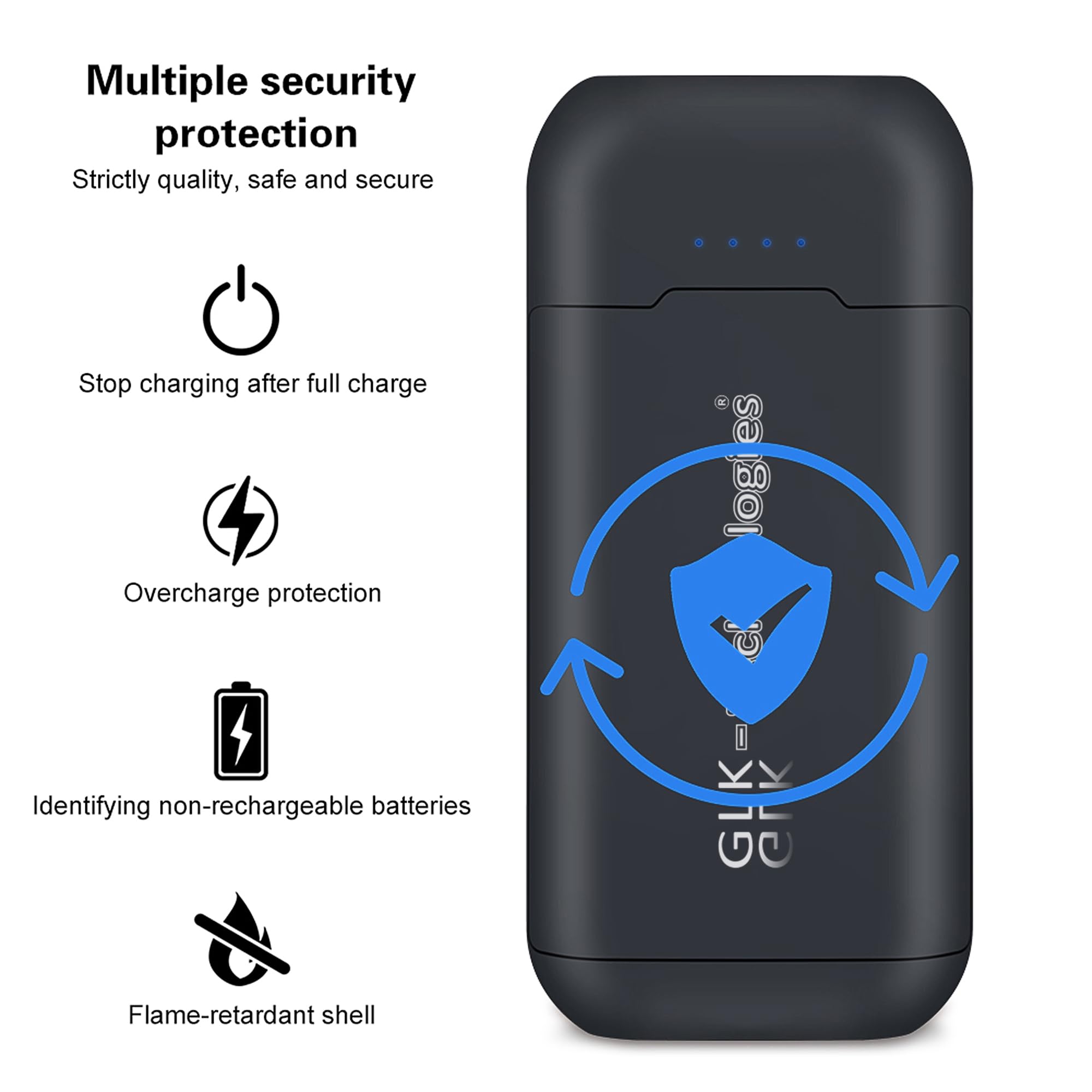 GLK-Technologies® 2 x accu 5000 mAh 3,7 V gratis powerbank 3-in-1 oplader/ powerbank/opbergdoos met led-display, externe accu USB-C Inpud