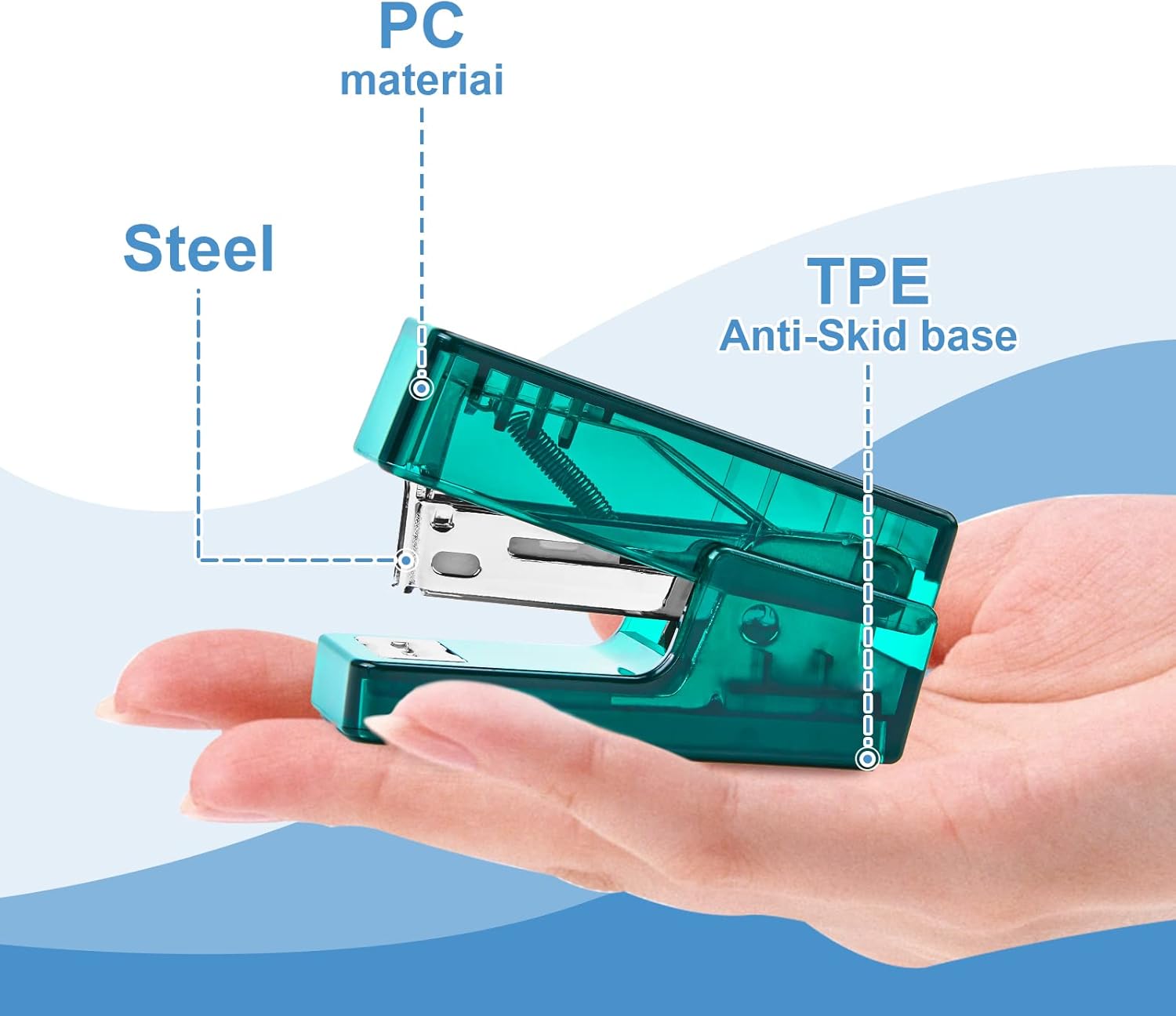 Gevanchi Mini Stapler, 20 Sheet Office Desktop Stapler with 640 Standard Staples and A Staple Remover, Transparent Green : Office Products