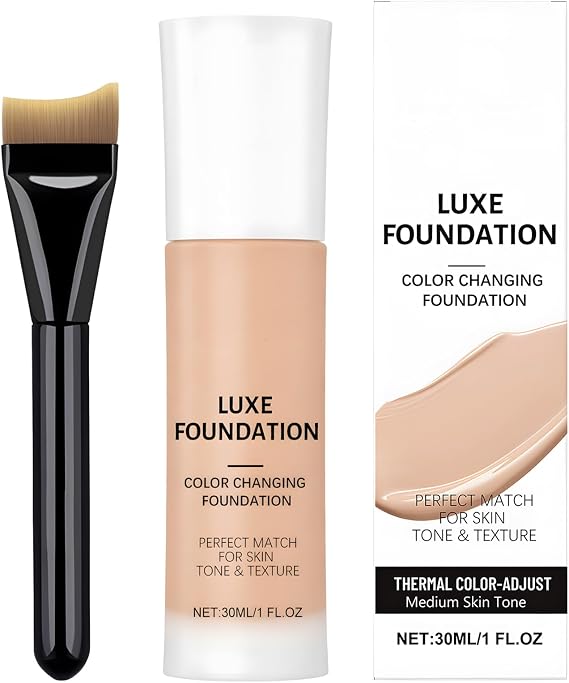 Colour Changing Foundation, Foundation for Mature Skin with Brush, Seamless Match, Long-Lasting, Waterproof & Hydrating