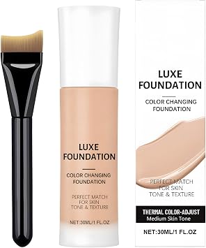 Colour Changing Foundation, Foundation for Mature Skin with Brush, Seamless Match, Long-Lasting, Waterproof & Hydrating