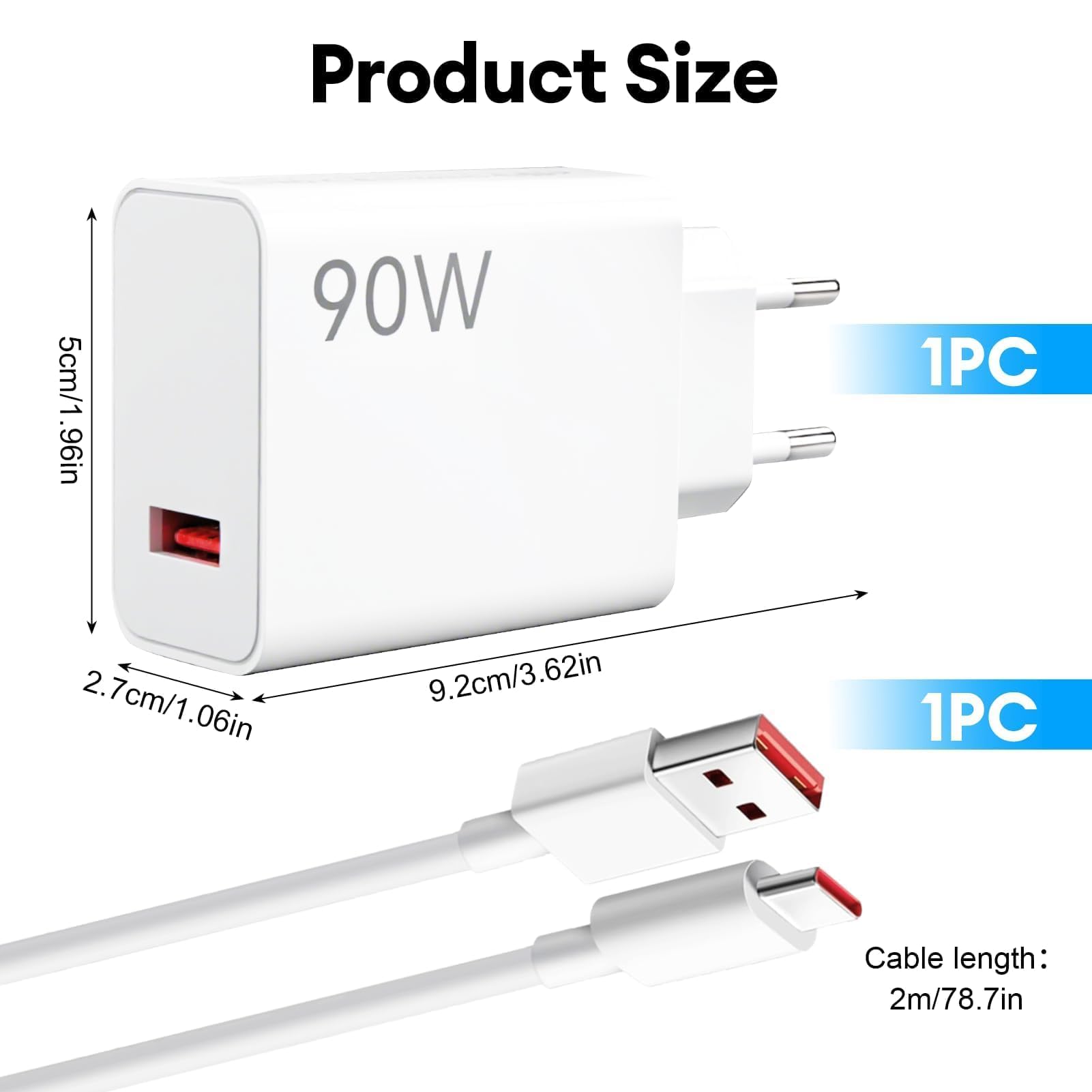 Chargeur Rapide 90W Xiaomi Avec Câble USB-C 2m - HyperCharge Pour Redmi Note 13/14, POCO F7, Xiaomi 13/15 Ultra