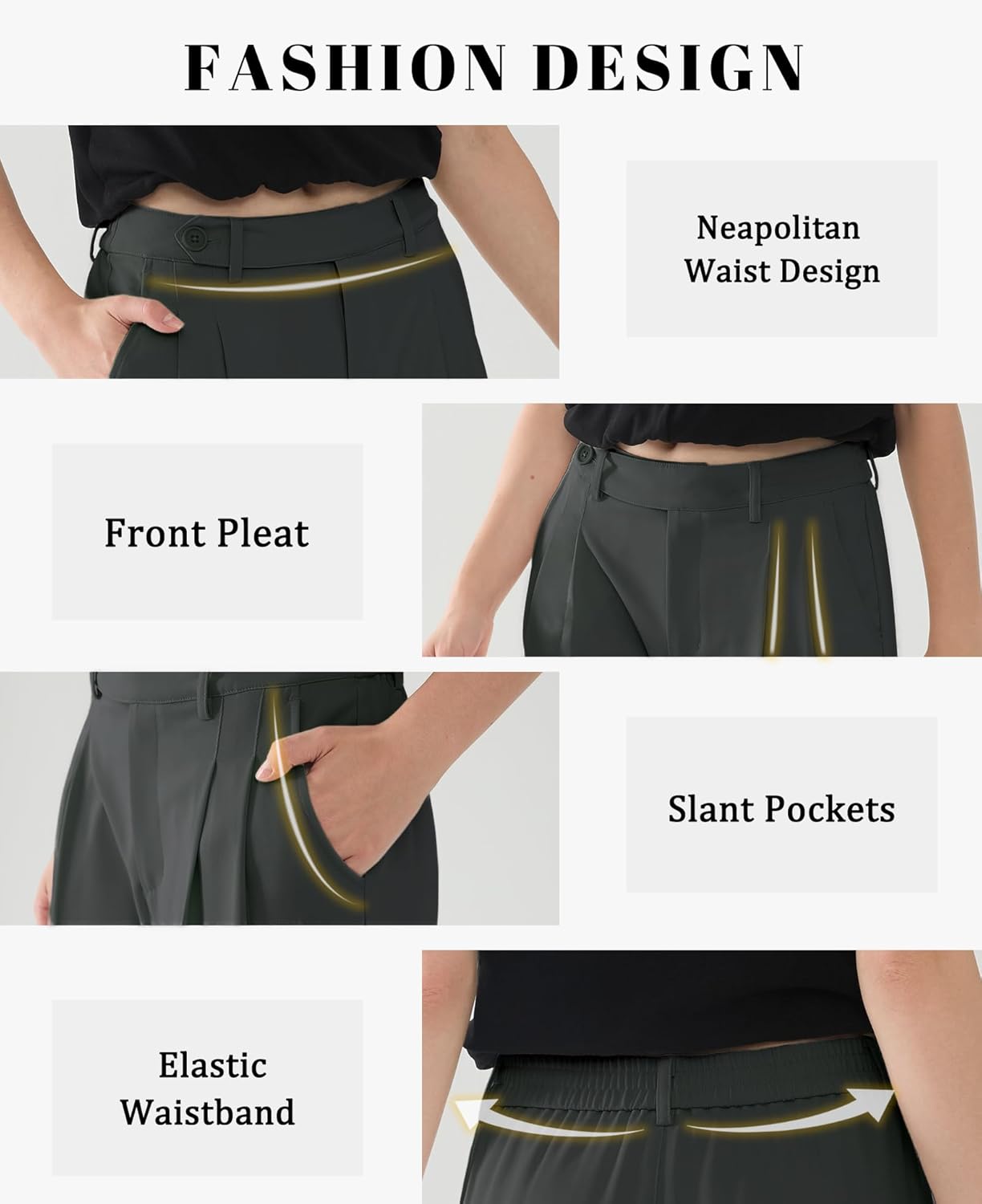 Susclude Womens Casual Dress Pants Wide Leg Baggy Pleated Old Money Stretchy Slacks Fall High Waisted Business Work Trousers - Image 4