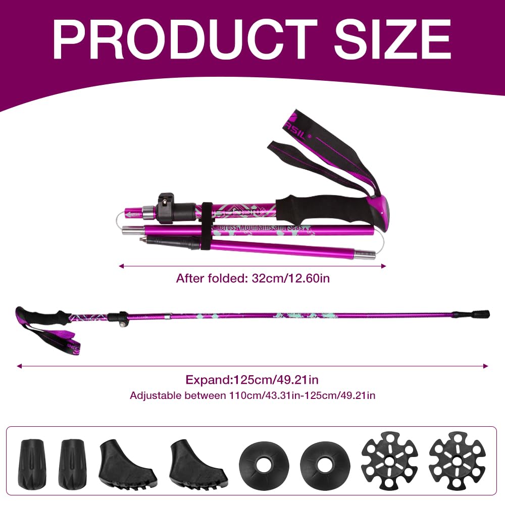 Walking Poles, 2 PCS Collapsible Hiking Poles, Foldable Trekking Poles110-125CM Adjustable,Telescopic - Image 2