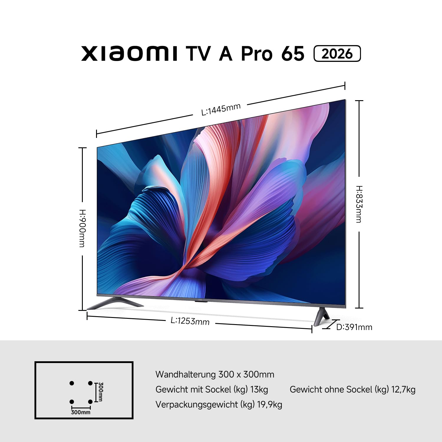 XIAOMI A Pro, 65" (165 cm), 4K UHD QLED, Smart TV, Google TV, Triple Tuner DVB-C/S/S2/T/T2, HDR10+, Game Boost 120Hz, MEMC, Sprachsteuerung mit, 2+8GB, Kompatibel mit Apple Airplay & Google Cast