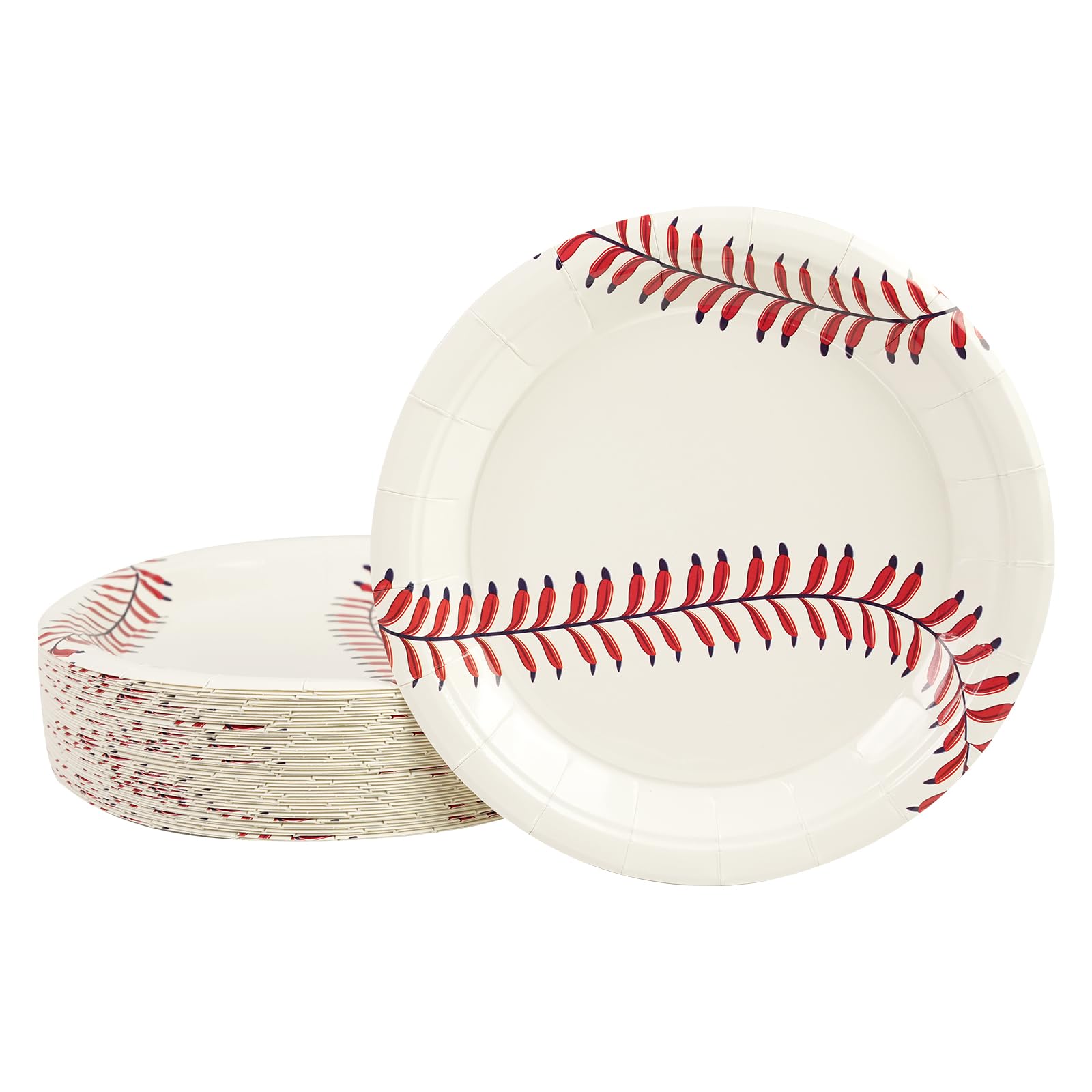 PUEVENYI 50PCS Baseball Party Paper Plates - 7Inch Round Baseball Dessert Plates for Cake Salad Fruit Pizza Disposable Themed Decoration Supplies for Fan Sports Event, Birthday Party