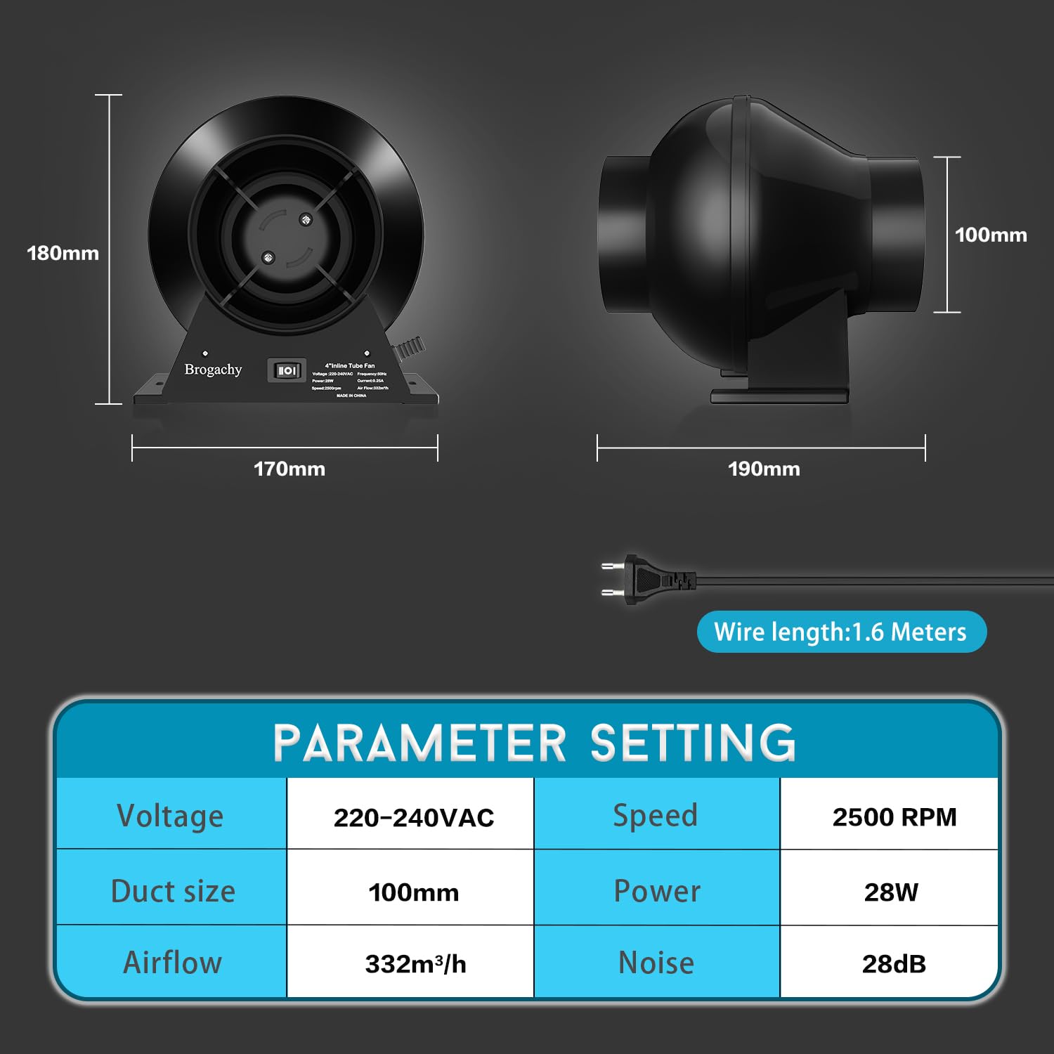 100mm Extracteur d'air Réglable, Ventilateur d'extraction 332 m³/h, extracteur d'air silencieux, Pour VMC Salle de Bain, Cuisine,Garage,tentes de culture,ventilation. | Ventilateur d'extraction (332m³/h) avec capteur d'humidité systèmes de ventilation hyd
