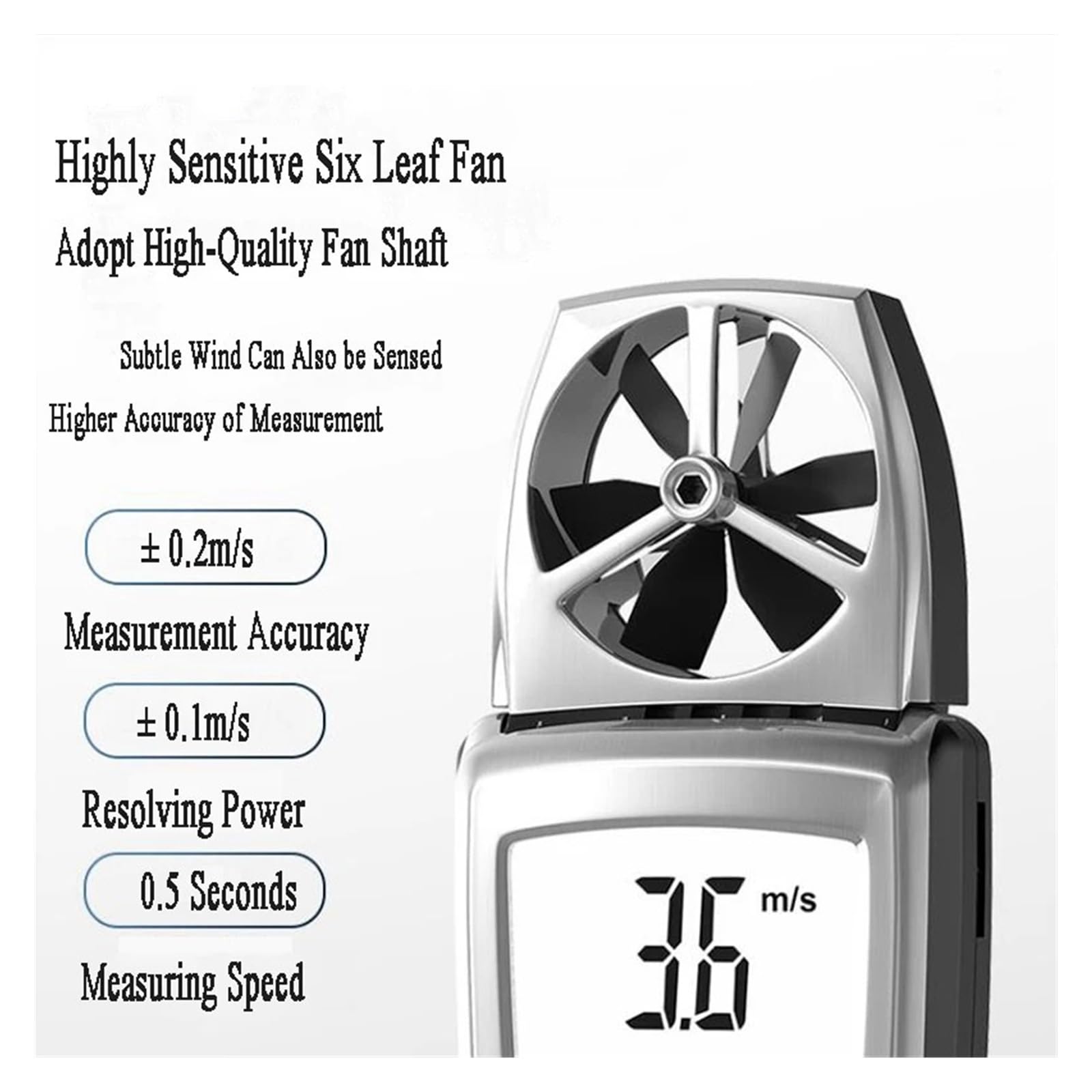 Anemometro, Rango de 0,4 a 20 m/s Anemómetro de sonda de paletas práctico Velocidad del viento Velocidad del flujo de aire/Temperatura/Humedad