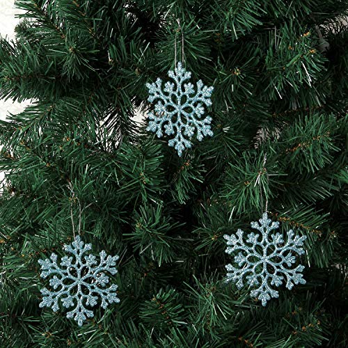 Sea Team Plastic Christmas Glitter Snowflake Ornaments Christmas Tree Decorations, 4-Inch, Set Of 36, Babyblue #TOP3